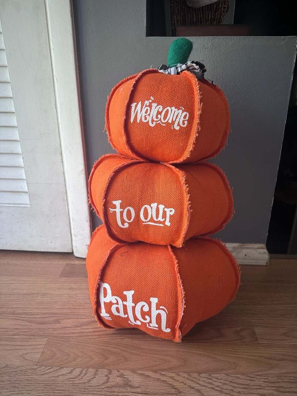 Stacked Burlap Pumpkin Decor Welcome To Our Patch Fall Autumn Decoration